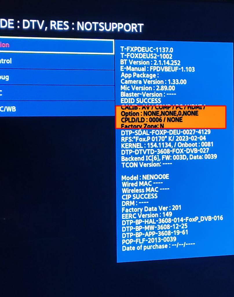 Samsung UE55F8090 Servicemenü 3