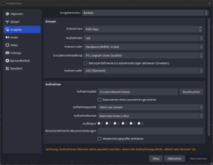 Streaming Einstellungen