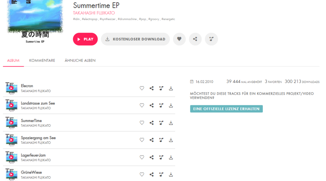 Neues Album Takahashi Fujikato - Summertime EP | Ashampoo Snap Donnerstag 25. August 2022 11h57m59s