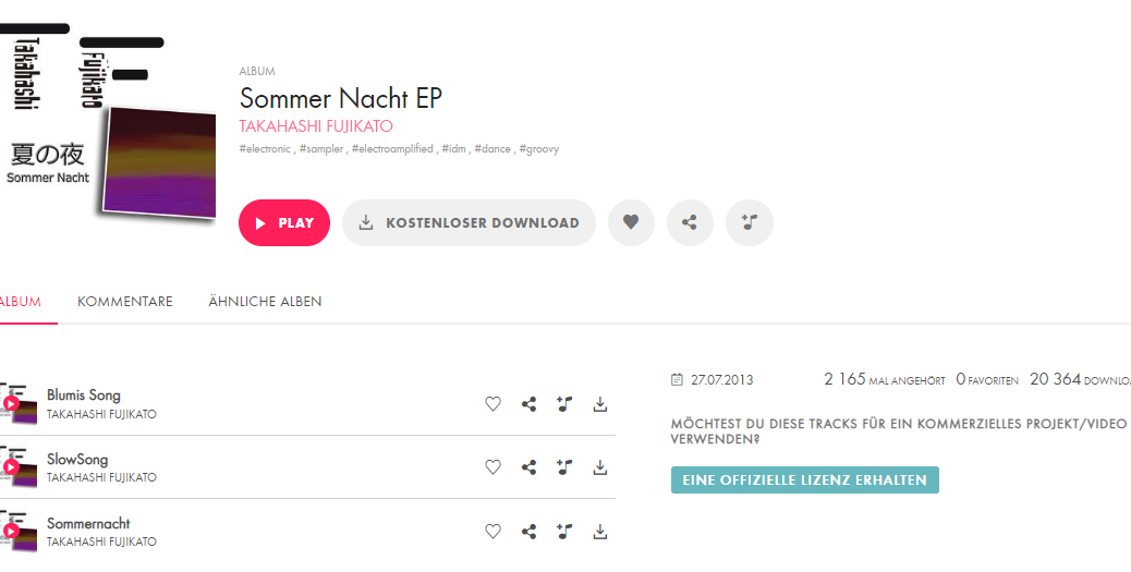 Neues Album “Takahashi Fujikato - SommerNacht EP” auf Jamendo | Ashampoo Snap Donnerstag 25. August 2022 11h58m27s