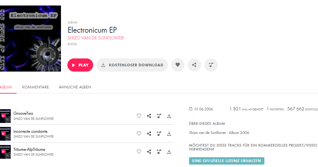 "Electronicum EP" von Shizo van de Sunflower bei Jamendo erschienen | Ashampoo Snap Donnerstag 25. August 2022 12h1m48s