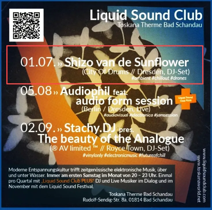 Shizo van de Sunflower Live zum Liquid Sound Club am 01.07.2023 in der Toskana Therme Bad Schandau