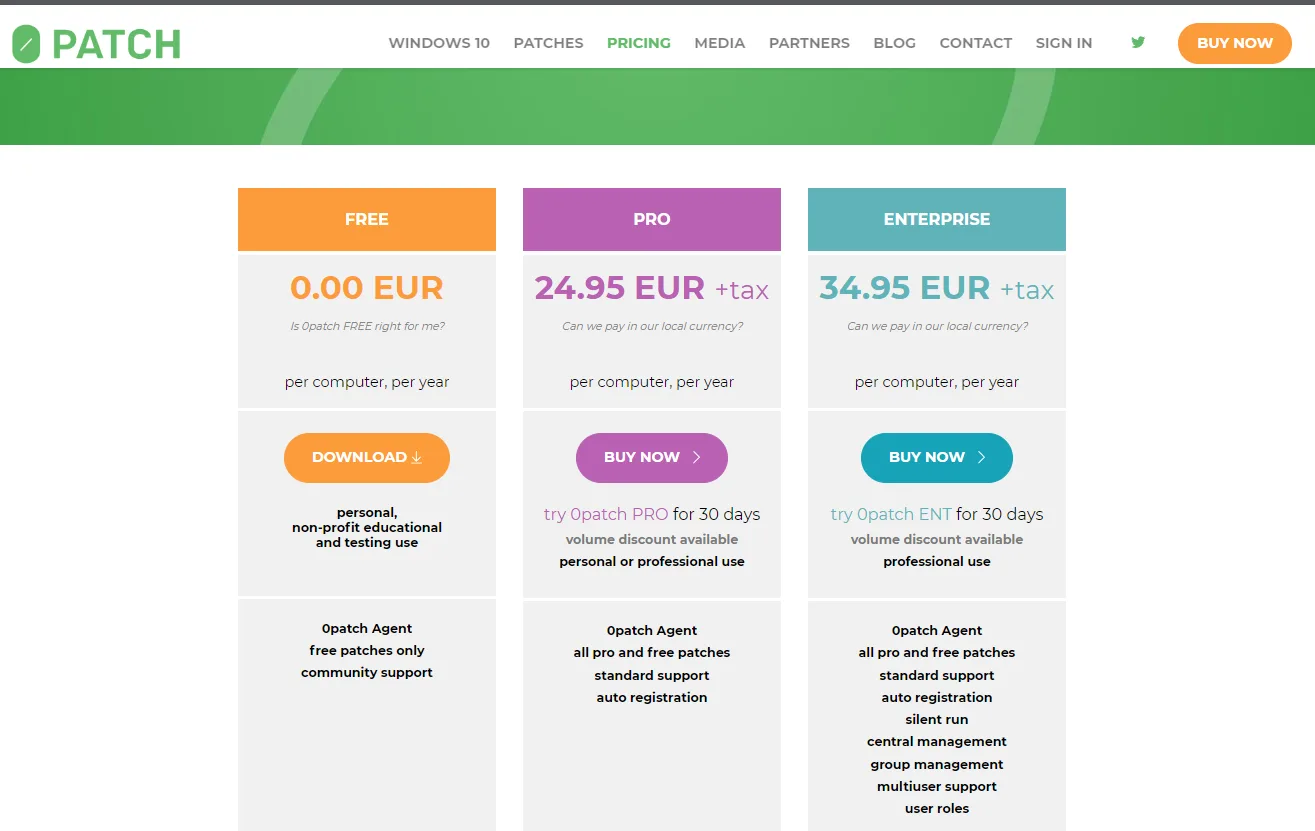 0Patch Pricing Plans